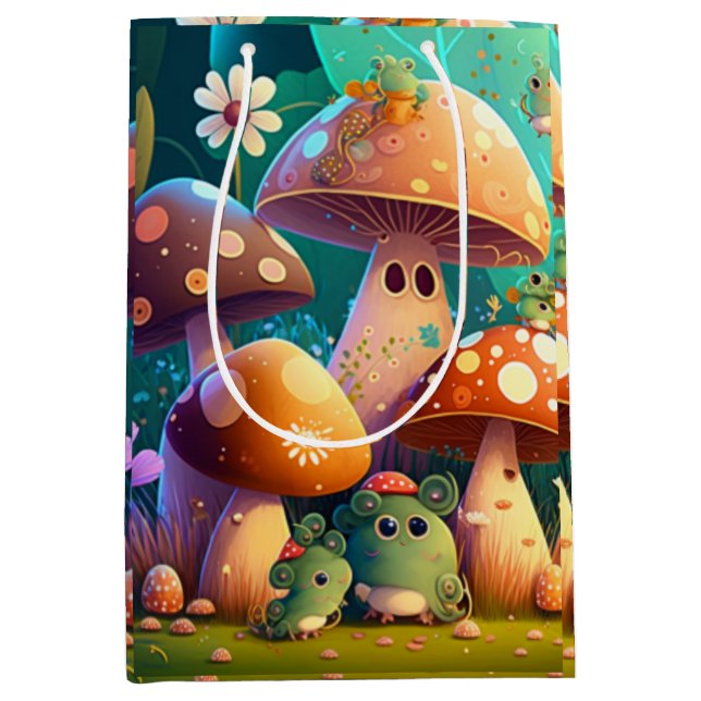 Lovely green cute baby muchrooms   medium gift bag (Front)