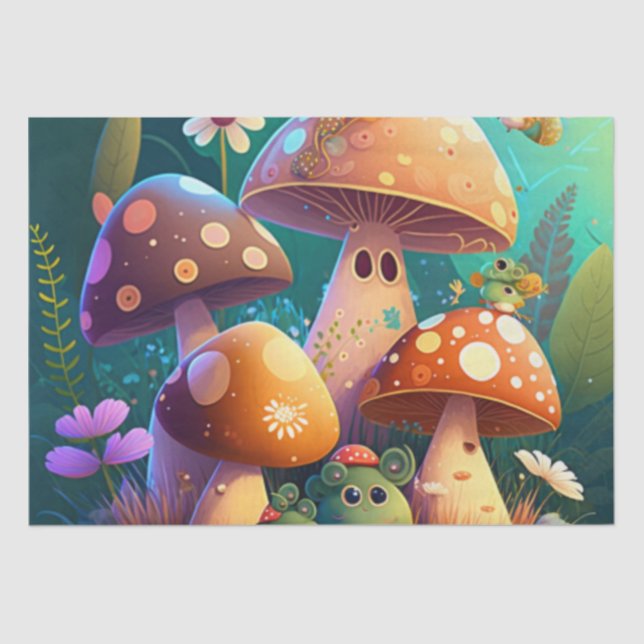 Lovely green cute baby muchrooms    tissue paper (Front)