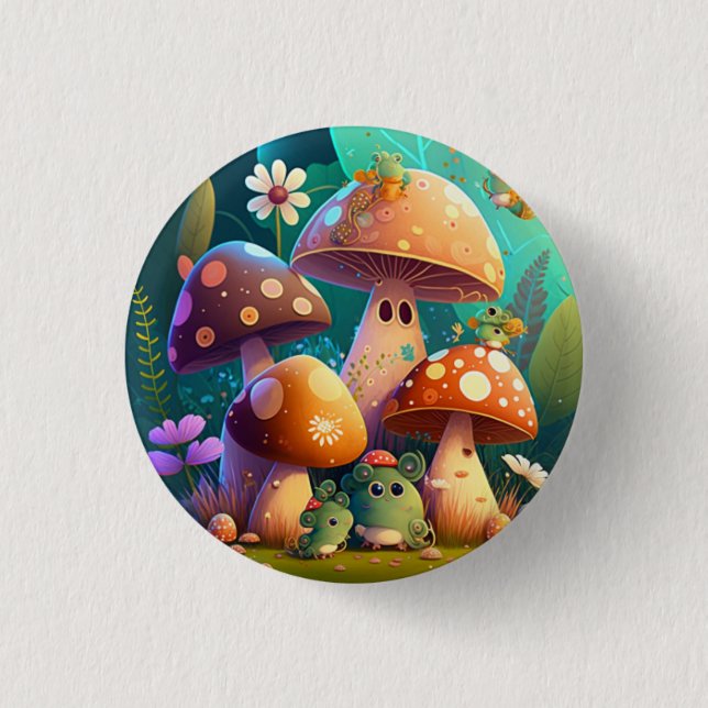 Lovely green cute baby mushrooms       3 cm round badge (Front)