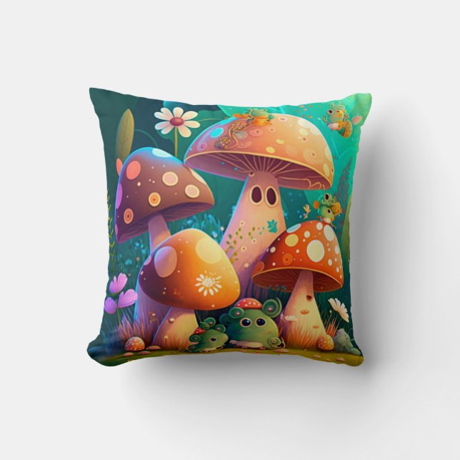 Lovely green cute baby mushrooms       cushion (Front)
