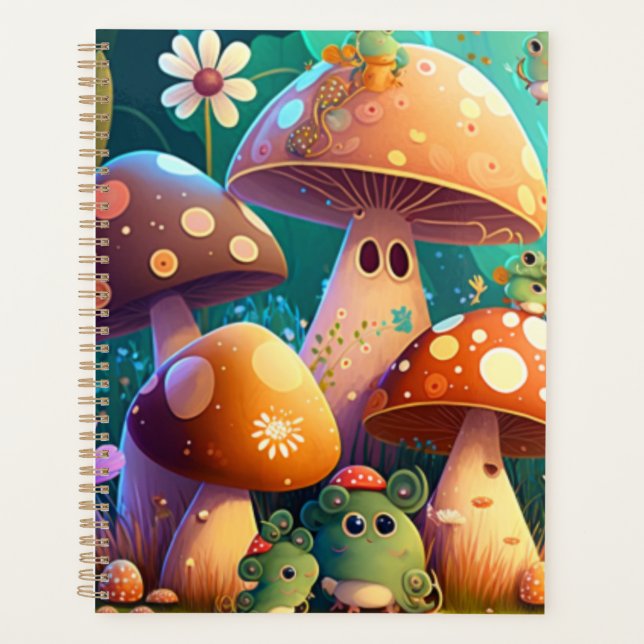 Lovely green cute baby mushrooms       planner (Front)