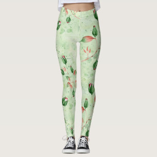 Lovely Green Floral  Leggings