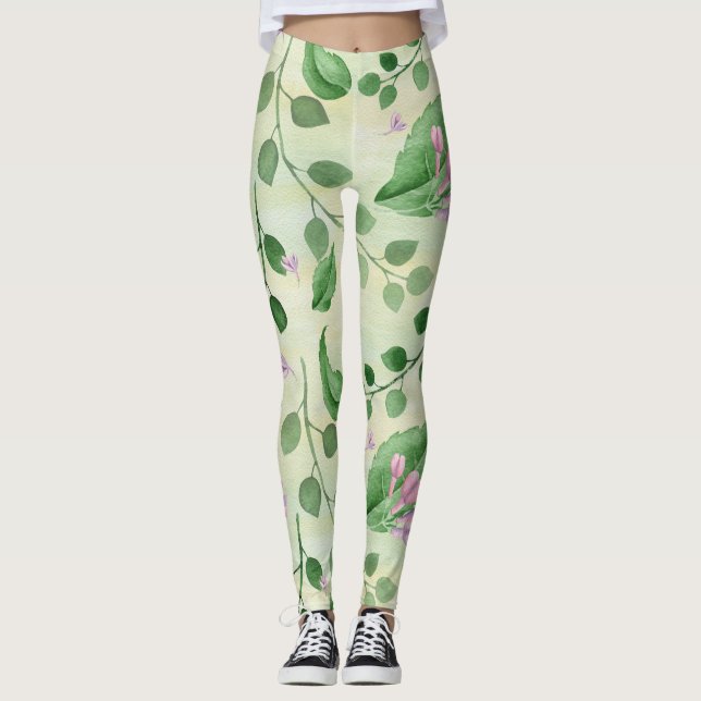Lovely Green Floral  Leggings (Front)