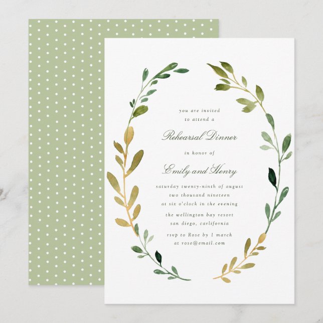 lovely green foliage rehearsal dinner invitation (Front/Back)