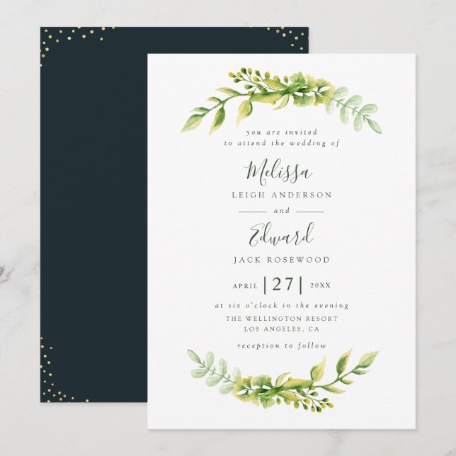 lovely green foliage wedding invitation (Front/Back)