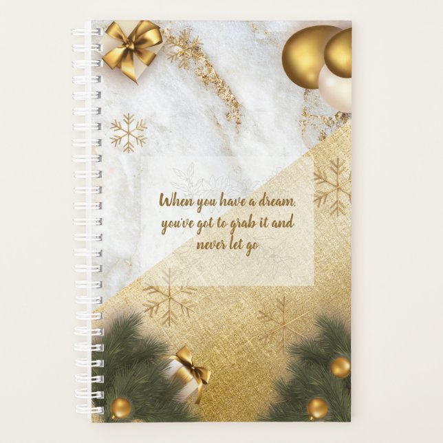 Lovely green Gold Marble Custom Motivational Quote Planner (Front)