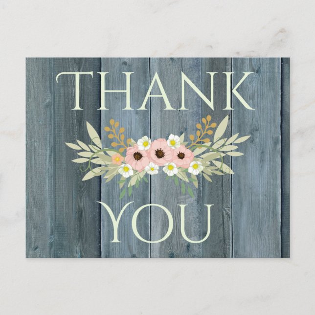Lovely Green Rustic Thank You Postcard (Front)