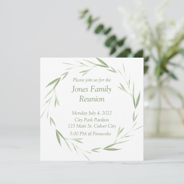 Lovely greenery personalised family reunion invitation (Standing Front)