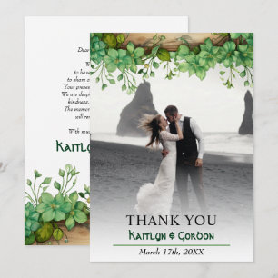 Lovely greenery St Patricks Day wedding photo Thank You Card