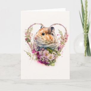Lovely Hamster with Pink Flowers Valentine's Day Holiday Card