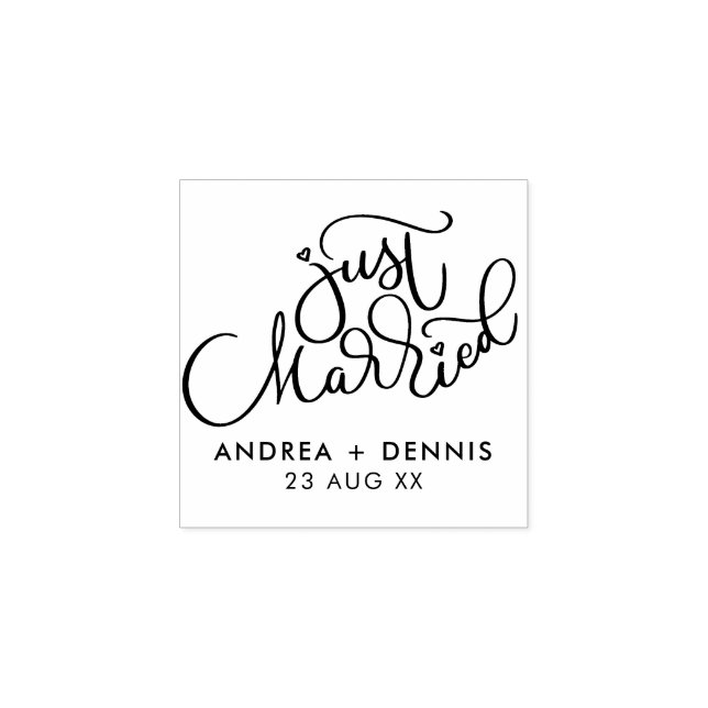 Lovely Hand Lettered Just Married Rubber Stamp (Imprint)