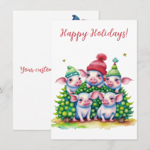 Lovely Happy Holidays Pigs Watercolor Cards