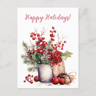 Lovely Happy Holidays Secular Watercolor Artwork Postcard