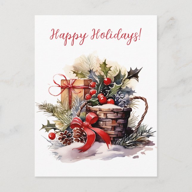 Lovely Happy Holidays Secular Watercolor Artwork Postcard (Front)