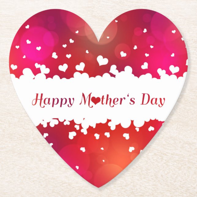 Lovely Happy Mother's Day Hearts Paper Coaster (Front)