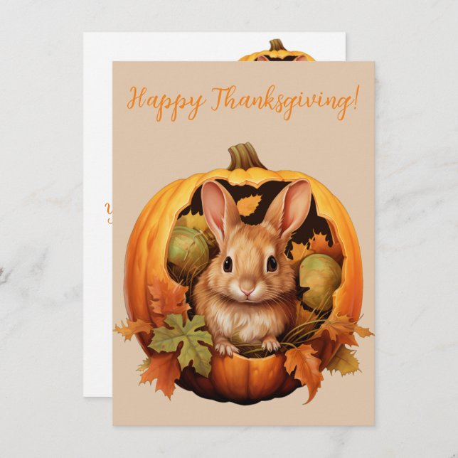 Lovely Happy Thanksgiving Bunny Watercolor Cards (Front/Back)