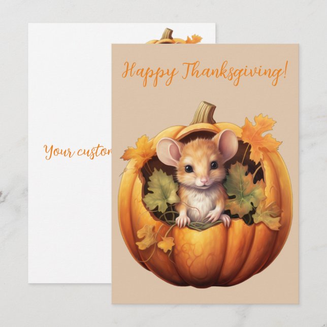 Lovely Happy Thanksgiving Mouse Watercolor Cards (Front/Back)