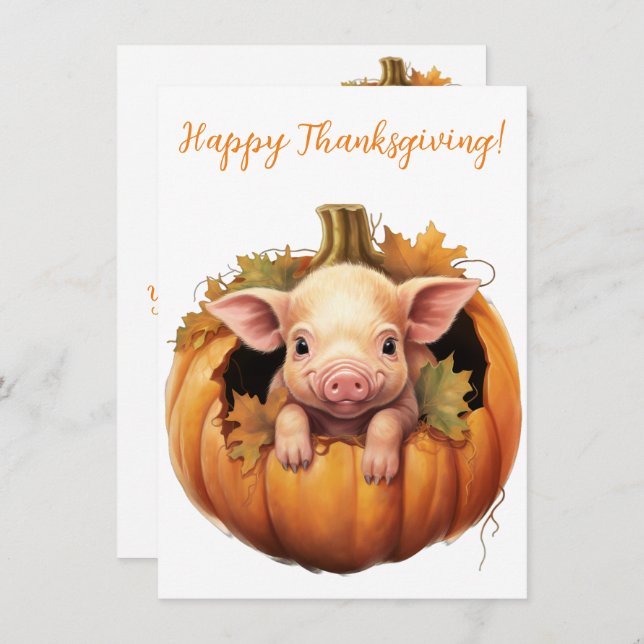 Lovely Happy Thanksgiving Pig Watercolor Cards (Front/Back)