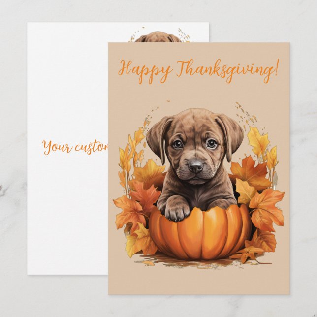 Lovely Happy Thanksgiving Puppy Watercolor Cards (Front/Back)