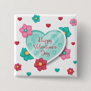 Lovely Happy Valentine's Day Floral Pin Button