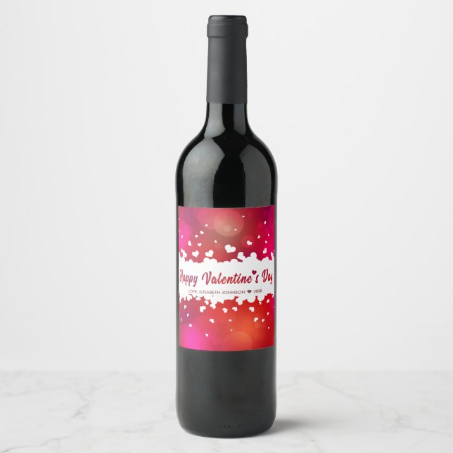 Lovely Happy Valentine's Day Hearts Wine Label (Front)