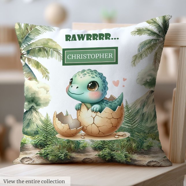 Lovely Hatching Soon Baby Dinosaur Watercolor  Cushion (Lovely Hatching Soon Baby Dinosaur Watercolor Throw Pillow)