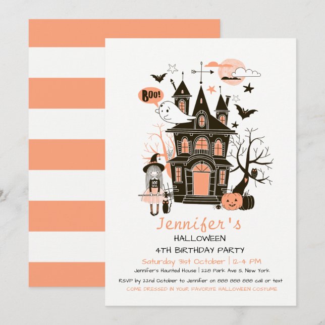 Lovely Haunted House Kids Halloween Birthday Party Invitation (Front/Back)
