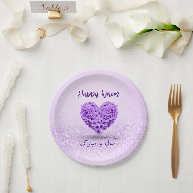 Lovely Heart Bouquet Happy Norooz Purple Hyacinth Paper Plate (Wedding)