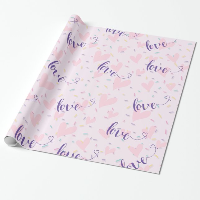 Lovely Heart & Heartfelt Love Wrapping Paper (Unrolled)