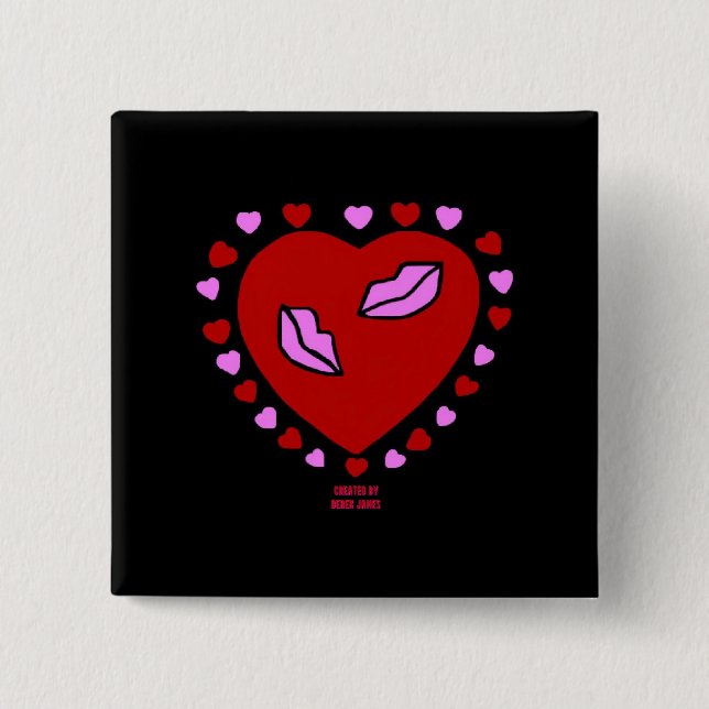 Lovely Heart Kisses 2 Inch Square Button (Front)