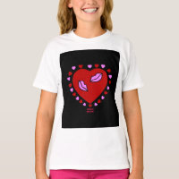 Lovely Heart Kisses Girls Basic White T Shirt