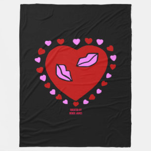 Lovely Heart Kisses Large Fleece Blanket