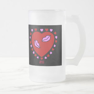 Lovely Heart Kisses Large Frosted Glass Mug