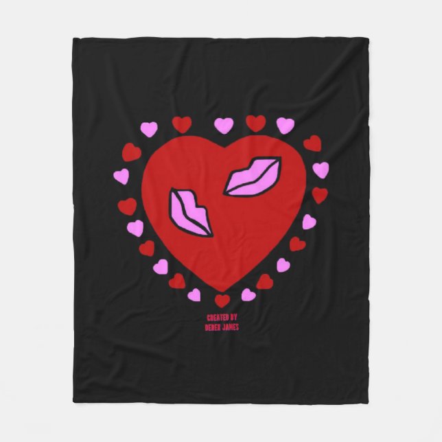 Lovely Heart Kisses Medium Fleece Blanket (Front)
