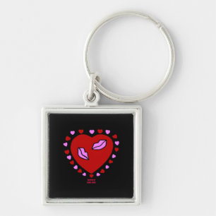 Lovely Heart Kisses Premium Square Keychain