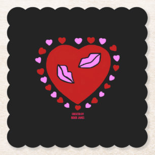 Lovely Heart Kisses Scalloped Square Paper Coaster