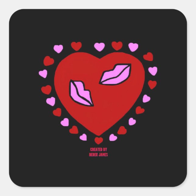 Lovely Heart Kisses Square Sticker (Front)