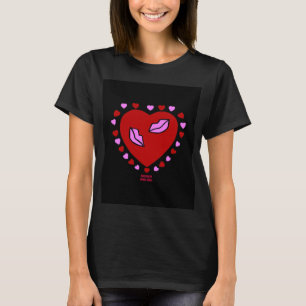 Lovely Heart Kisses Women's Basic Black T Shirt