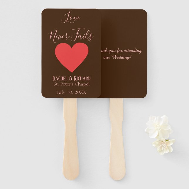 Lovely heart love never fails hand fan (Front and Back)