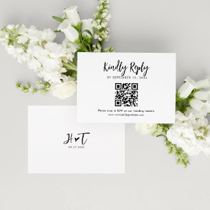 Lovely Heart Monogram Script Wedding QR Code Rsvp Card