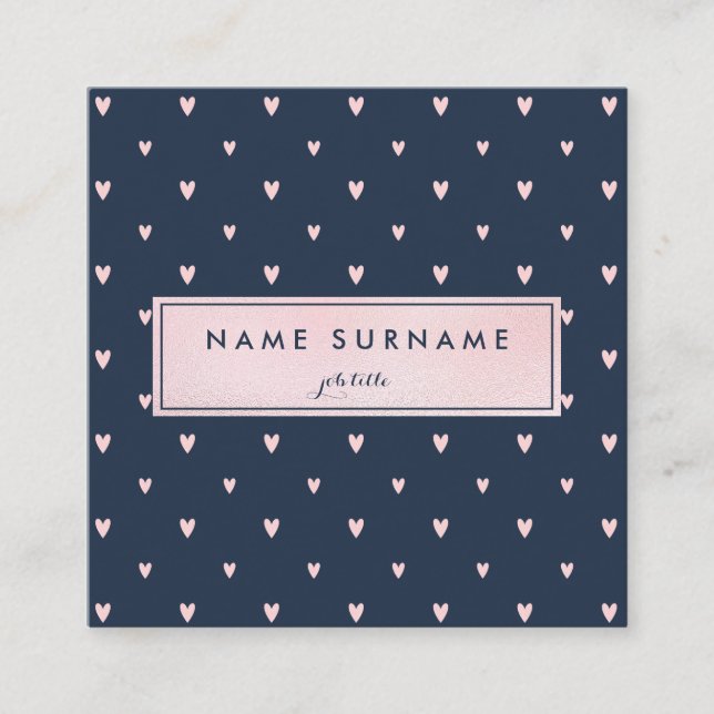 Lovely Heart Pattern PinkGold Square Business Card (Front)