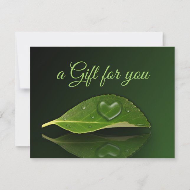 Lovely Heart-Shaped Water Droplet Leaf Gift Card (Front)