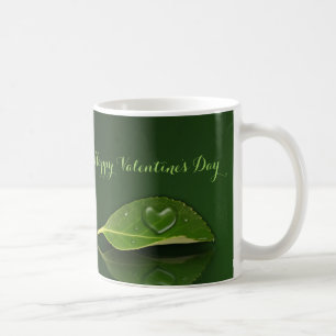 Lovely Heart-Shaped Water Droplet on Leaf Coffee Mug