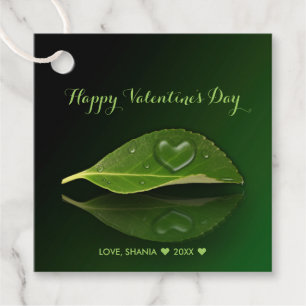 Lovely Heart-Shaped Water Droplet on Leaf Gift Tag