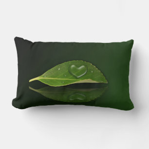 Lovely Heart-Shaped Water Droplet on Leaf Lumbar Cushion