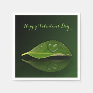 Lovely Heart-Shaped Water Droplet on Leaf Napkin