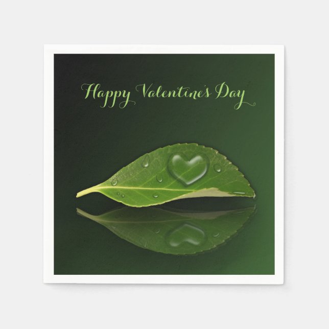 Lovely Heart-Shaped Water Droplet on Leaf Napkin (Front)