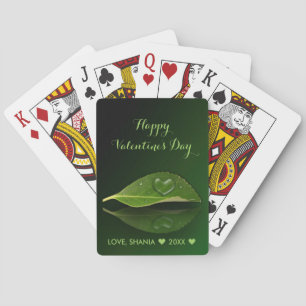 Lovely Heart-Shaped Water Droplet on Leaf Playing Cards