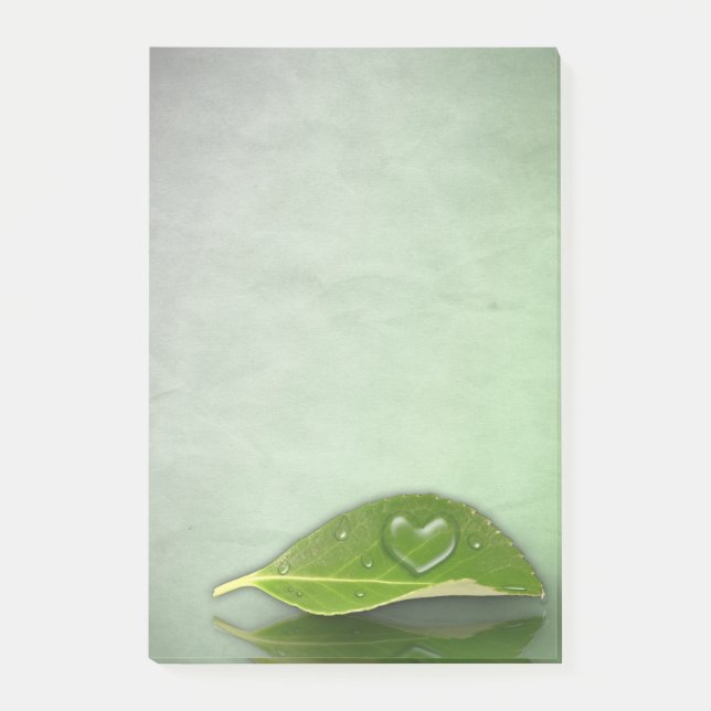 Lovely Heart-Shaped Water Droplet on Leaf Post-it Notes (Front)