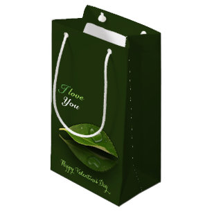 Lovely Heart-Shaped Water Droplet on Leaf Small Gift Bag